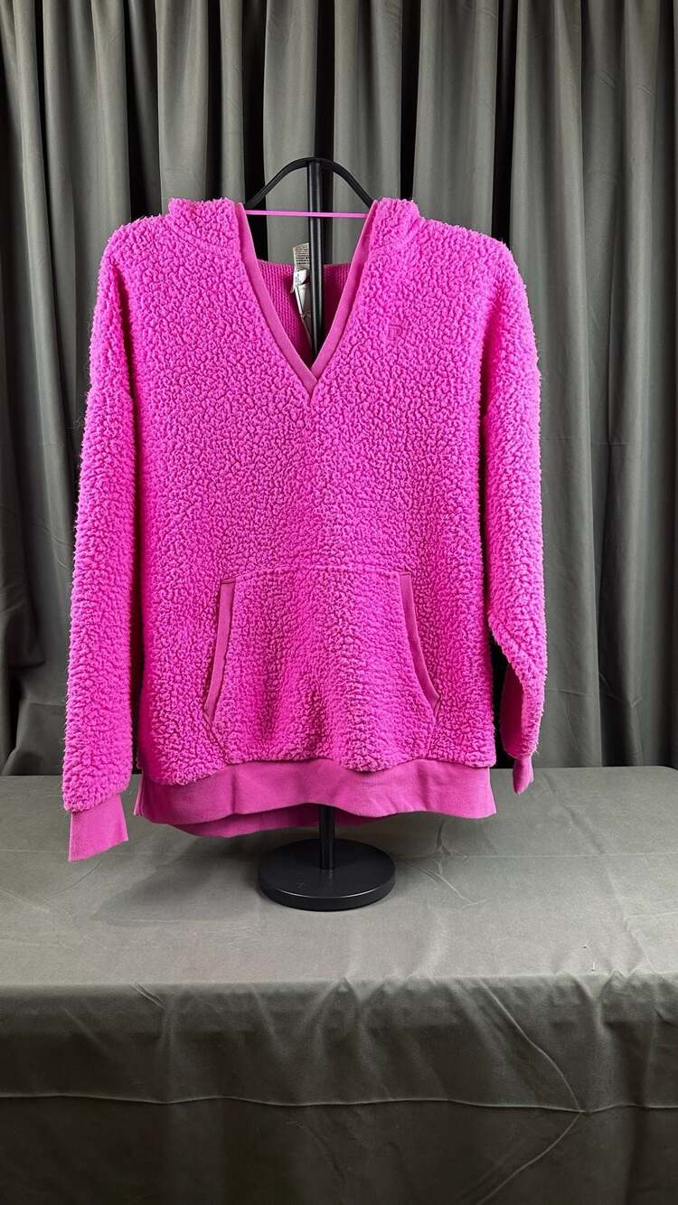 PINK Victoria's Secret Sherpa Pullover Hoodie Size M Hot Pink